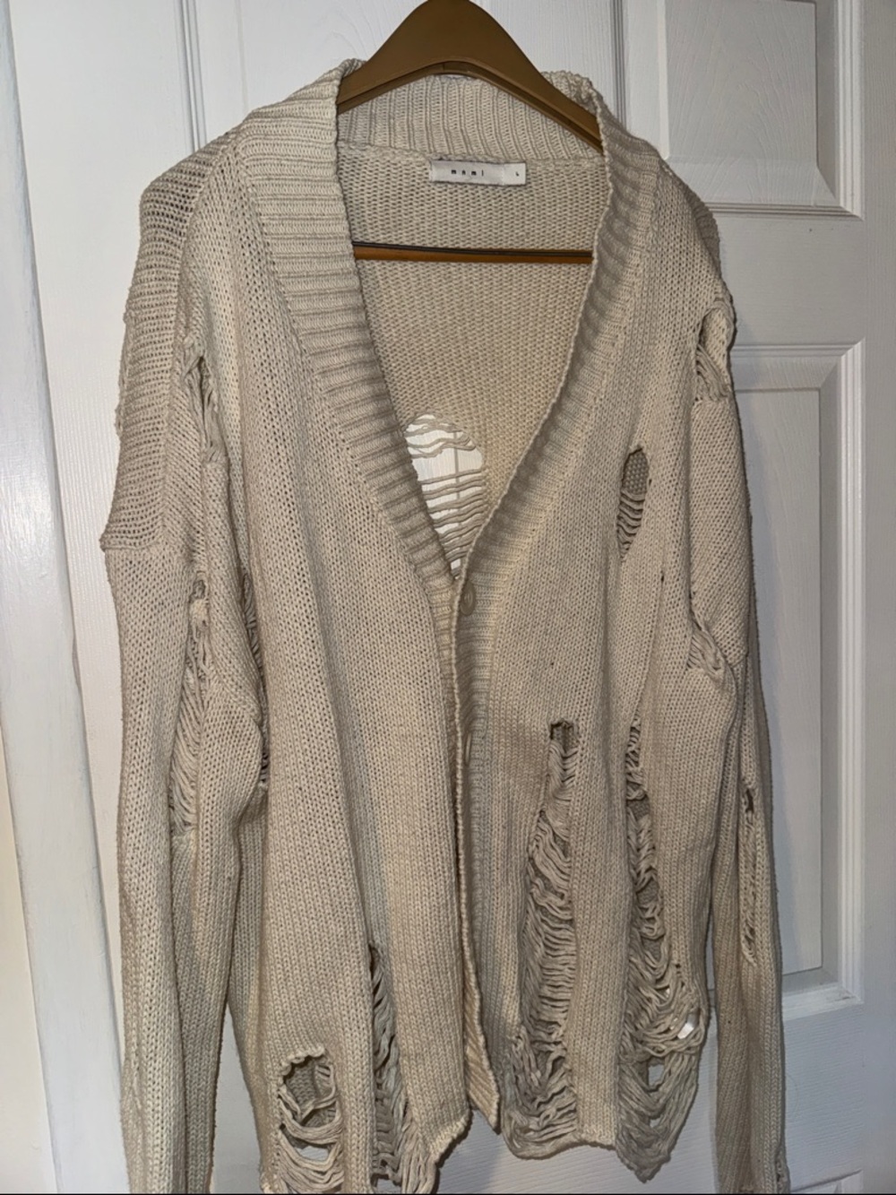 MNML Cream Distressed Open-Front Cardigan